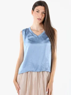 Solada Top donna a spalla larga con scollo a V - blu