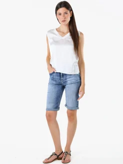 Solada Top donna a spalla larga con scollo a V - bianco
