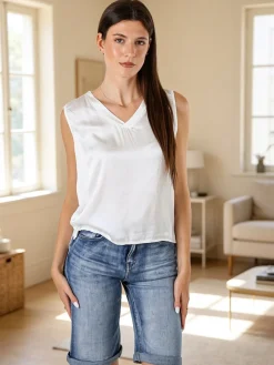 Solada Top donna a spalla larga con scollo a V - bianco