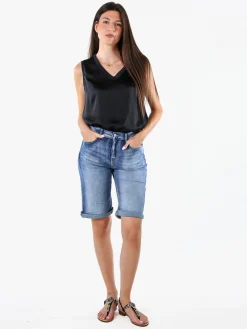 Solada Top donna a spalla larga con scollo a V - nero