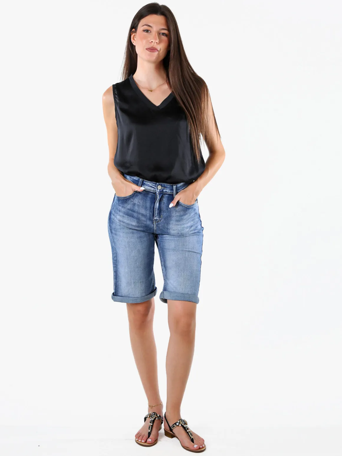 Solada Top donna a spalla larga con scollo a V - nero