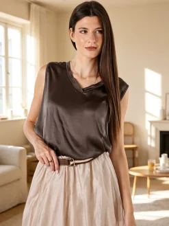 Solada Top donna a spalla larga con scollo a V - moro