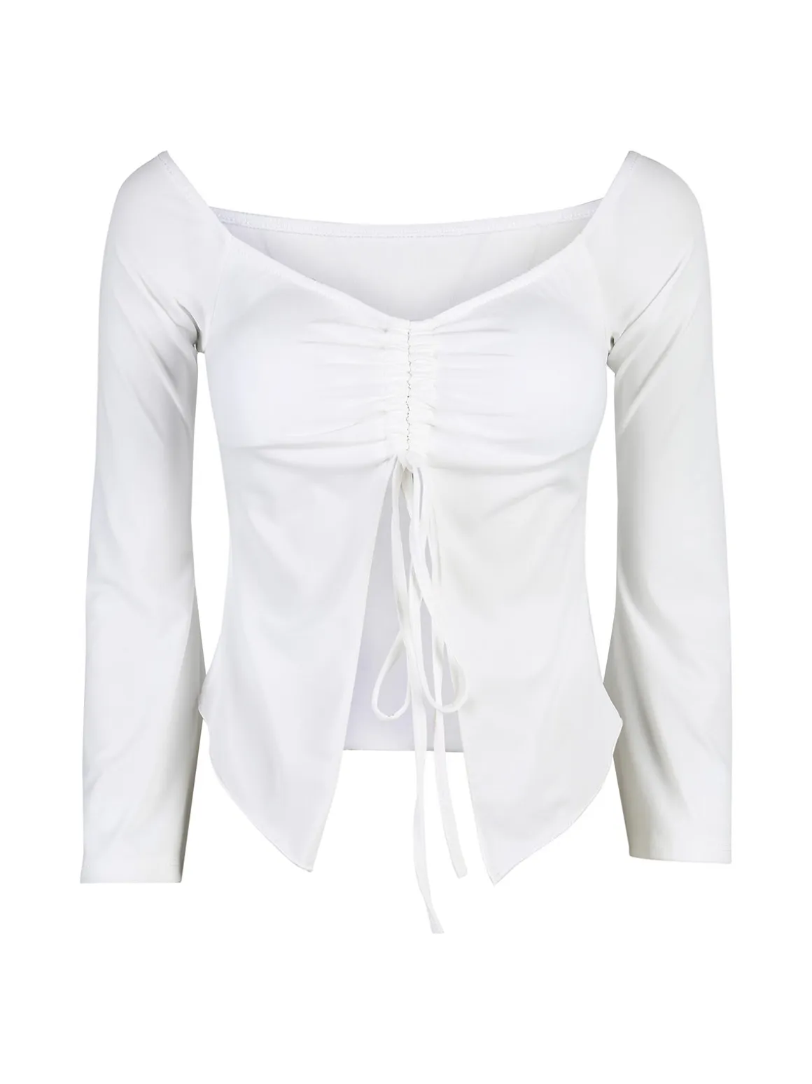 Solada Top donna con maniche lunghe a campana e laccetti - bianco