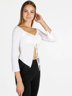Solada Top donna con maniche lunghe a campana e laccetti - bianco
