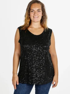 Solada Top donna con paillettes linea curvy - nero