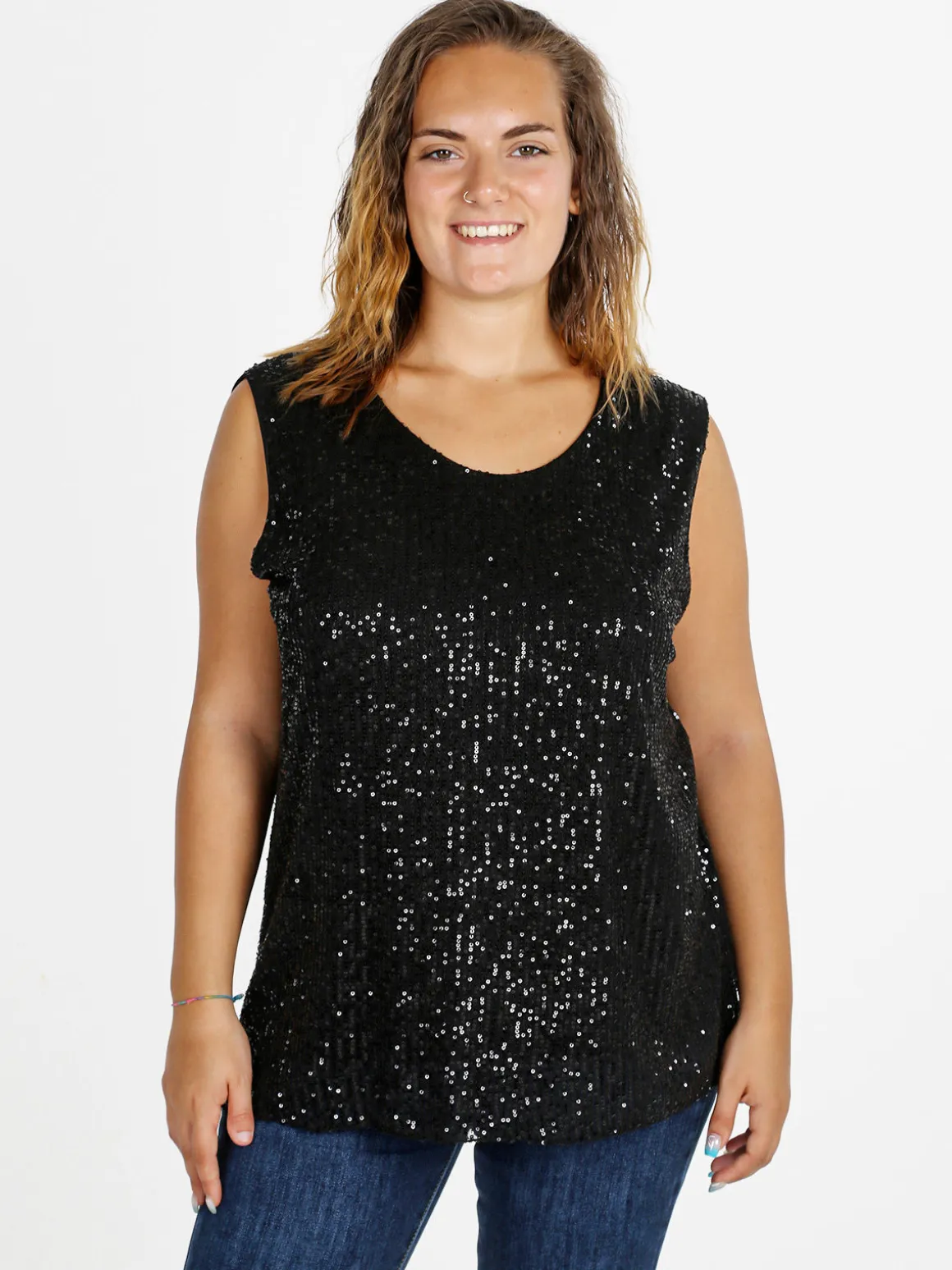 Solada Top donna con paillettes linea curvy - nero
