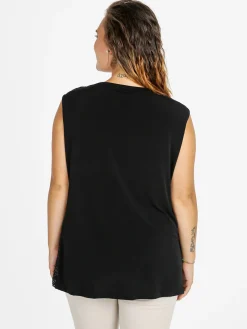 Solada Top donna con paillettes e scollo a cascata linea curvy - nero