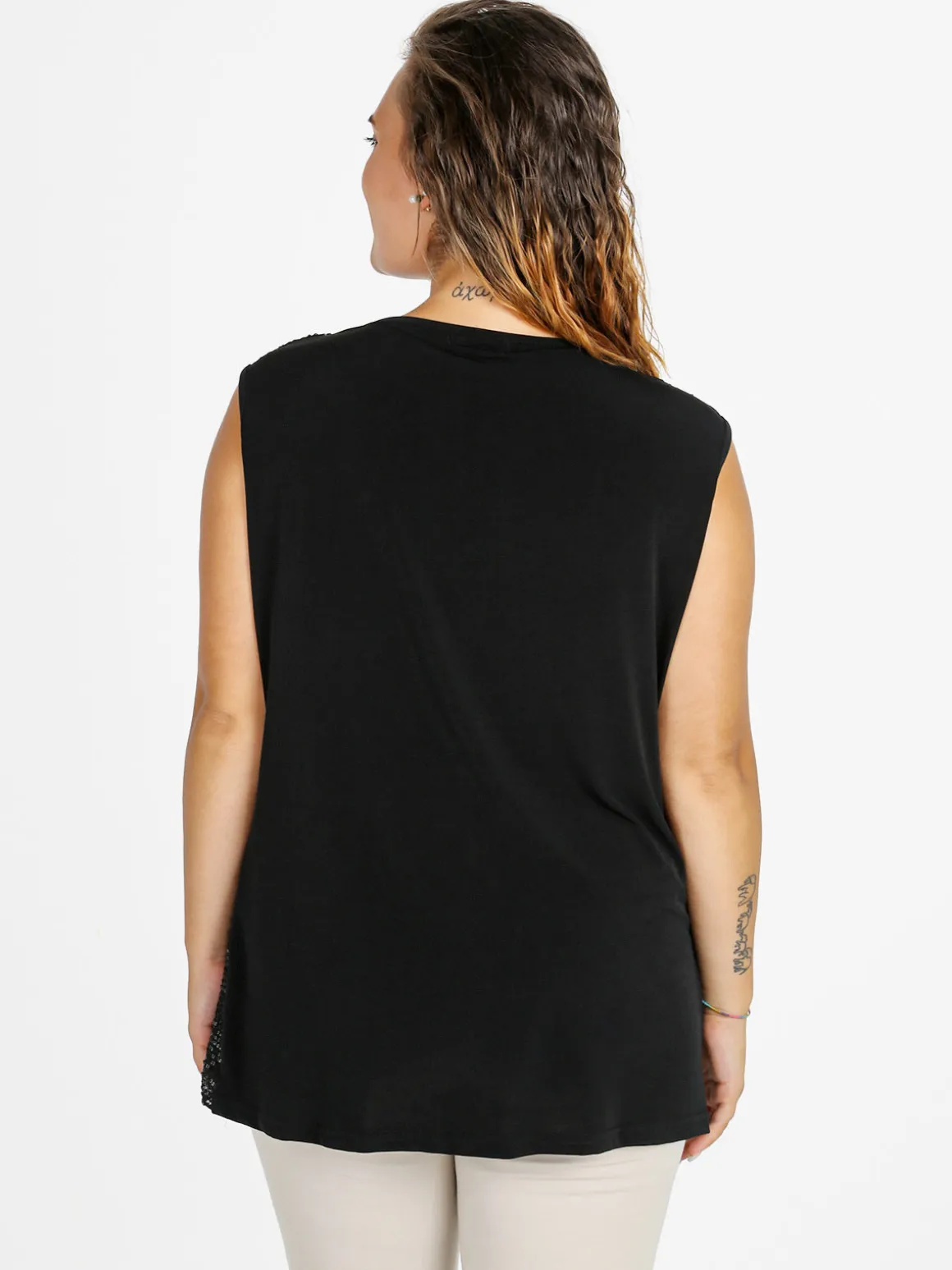 Solada Top donna con paillettes e scollo a cascata linea curvy - nero