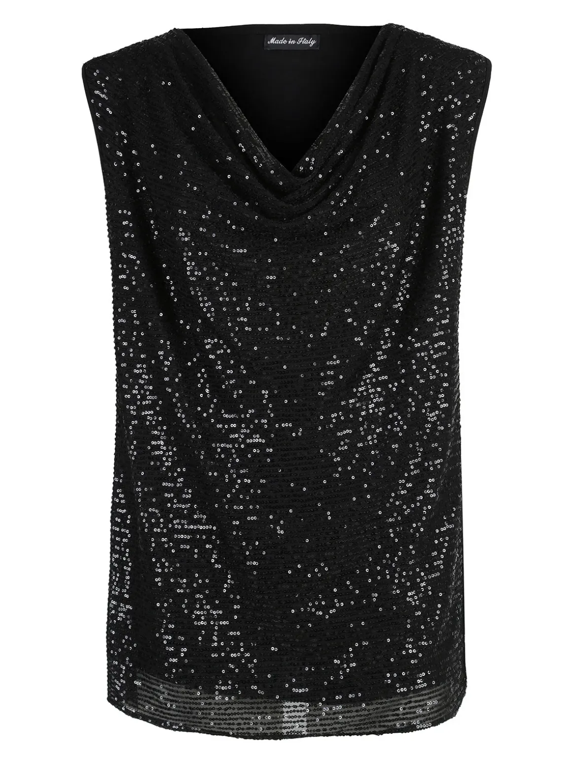 Solada Top donna con paillettes e scollo a cascata linea curvy - nero