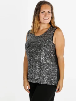 Solada Top donna con paillettes linea curvy - argento