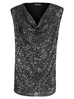 Solada Top donna con paillettes e scollo a cascata linea curvy - argento