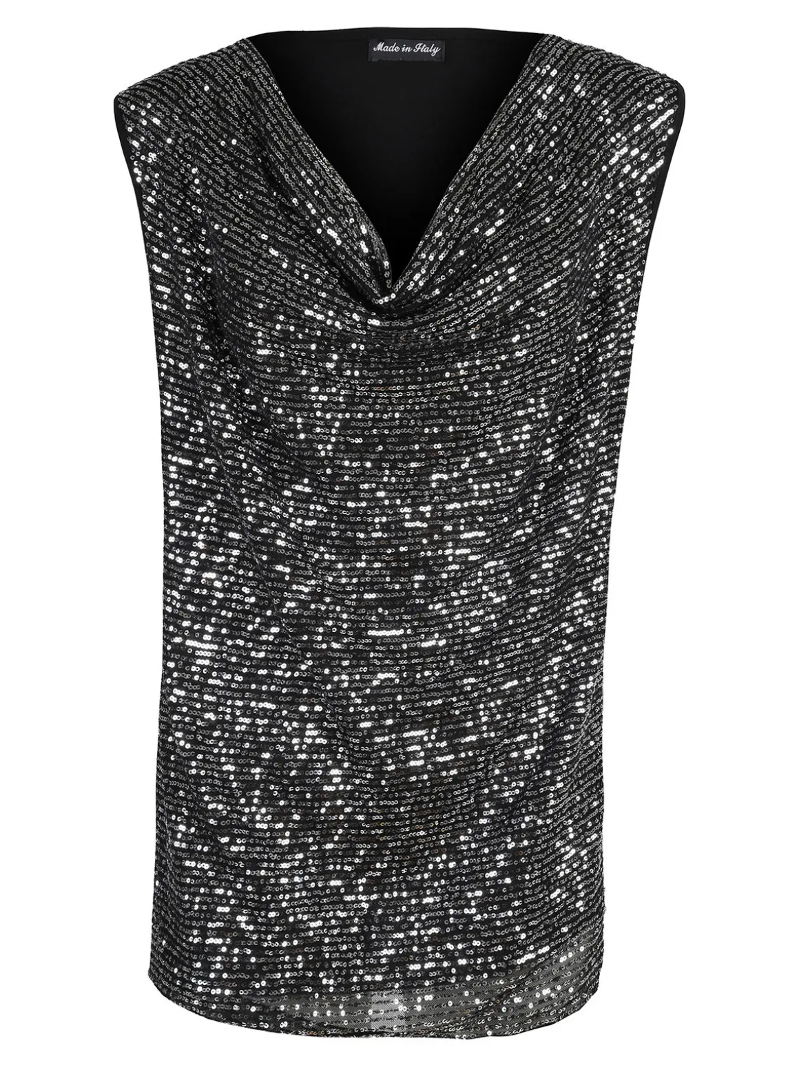 Solada Top donna con paillettes e scollo a cascata linea curvy - argento