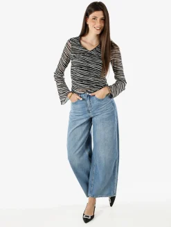 Solada Top donna con scollo a V e maniche lunghe a campana - nero