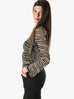 Solada Top donna con scollo a V e maniche lunghe a campana - sabbia