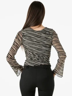Solada Top donna con scollo a V e maniche lunghe a campana - sabbia