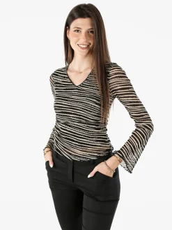Solada Top donna con scollo a V e maniche lunghe a campana - sabbia