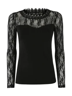 Solada Top donna con scollo e maniche lunghe in pizzo - nero