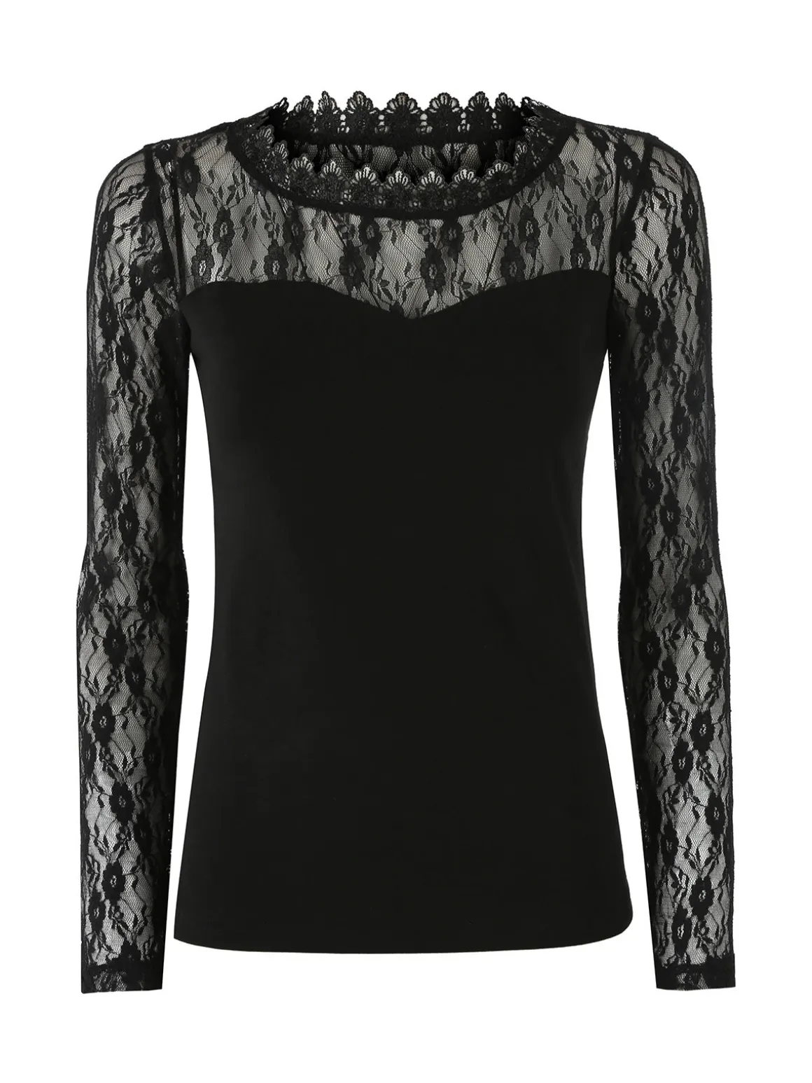 Solada Top donna con scollo e maniche lunghe in pizzo - nero