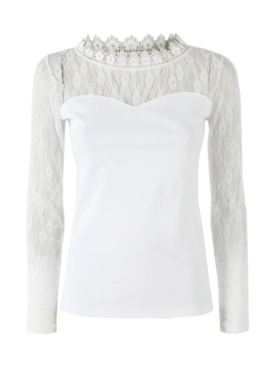 Solada Top donna con scollo e maniche lunghe in pizzo - bianco