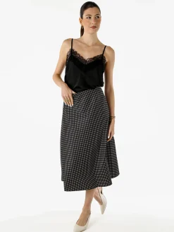 Solada Top donna con spalline sottili e scollo a V con pizzo - nero