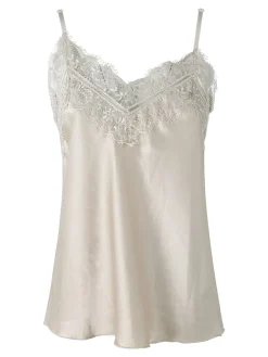 Solada Top donna con spalline sottili e scollo a V con pizzo - beige