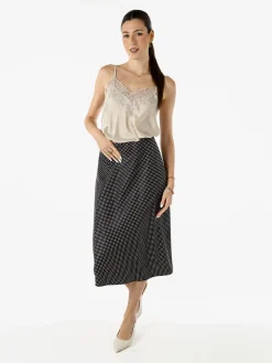 Solada Top donna con spalline sottili e scollo a V con pizzo - beige