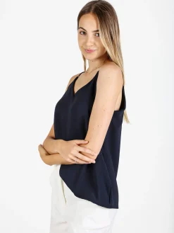 Solada Top donna con spalline sottili e scollo V - blu scuro