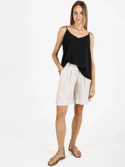 Solada Top donna con spalline sottili e scollo V - nero