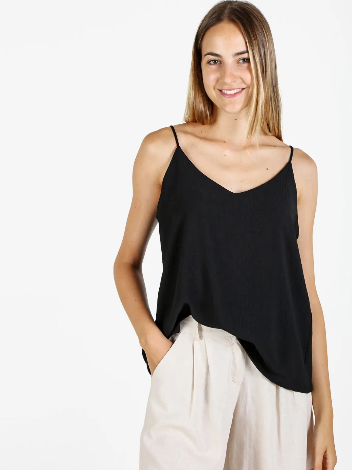 Solada Top donna con spalline sottili e scollo V - nero