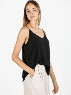 Solada Top donna con spalline sottili e scollo V - nero