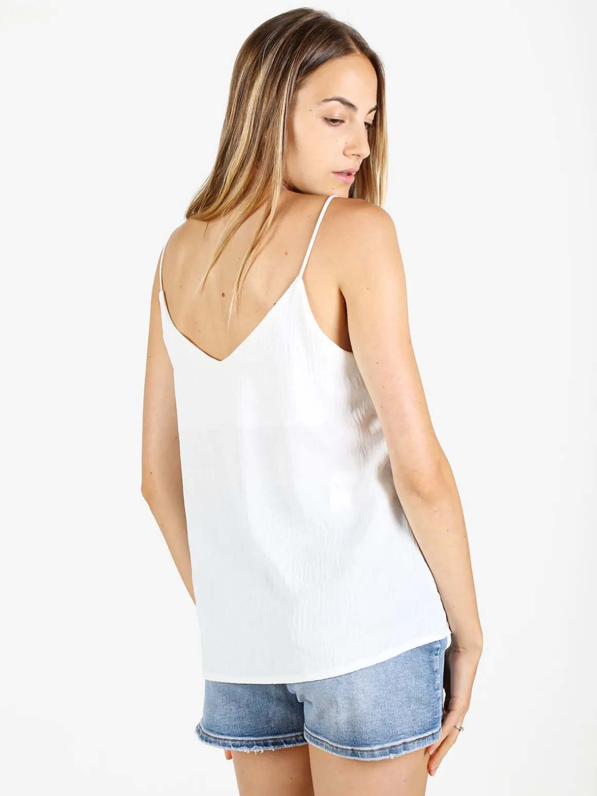 Solada Top donna con spalline sottili e scollo V - bianco