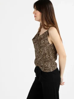 Solada Top donna con stampa animalier e scollo a cascata
