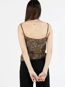 Solada Top donna con stampa animalier e scollo a cascata