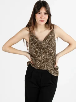 Solada Top donna con stampa animalier e scollo a cascata
