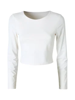 Solada Top donna cropped a maniche lunghe con scollo tondo - bianco