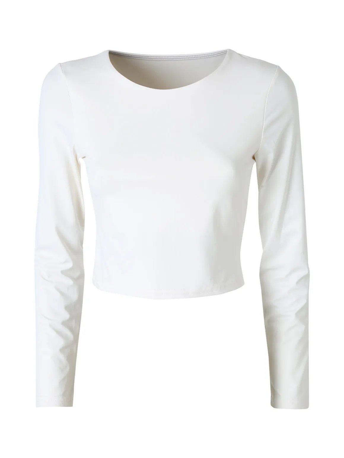 Solada Top donna cropped a maniche lunghe con scollo tondo - bianco