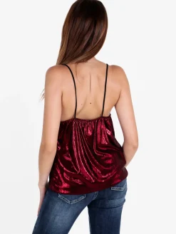 Solada Top donna effetto metallico con scollo a cascata