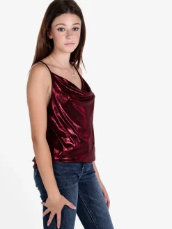 Solada Top donna effetto metallico con scollo a cascata