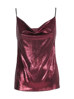 Solada Top donna effetto metallico con scollo a cascata