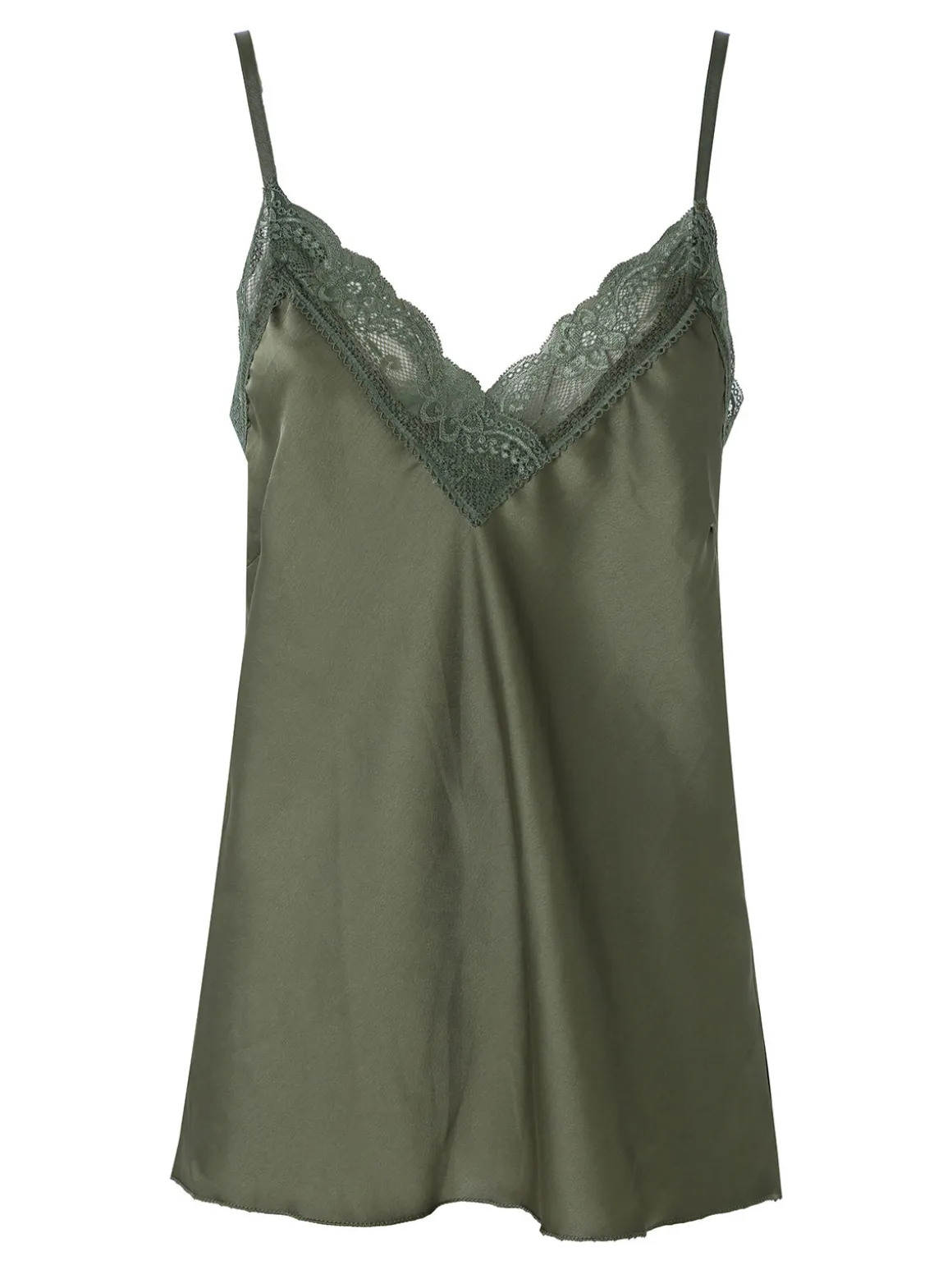 Solada Top donna effetto raso con scollo in pizzo e spalline strette - verde