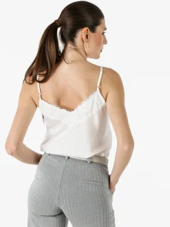 Solada Top donna effetto raso con spalline sottili e dettaglio in pizzo - bianco