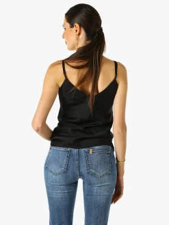 Solada Top donna effetto raso con scollo a V davanti e dietro - nero