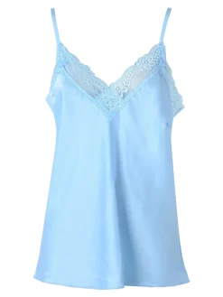 Solada Top donna effetto raso con scollo in pizzo e spalline strette - azzurro