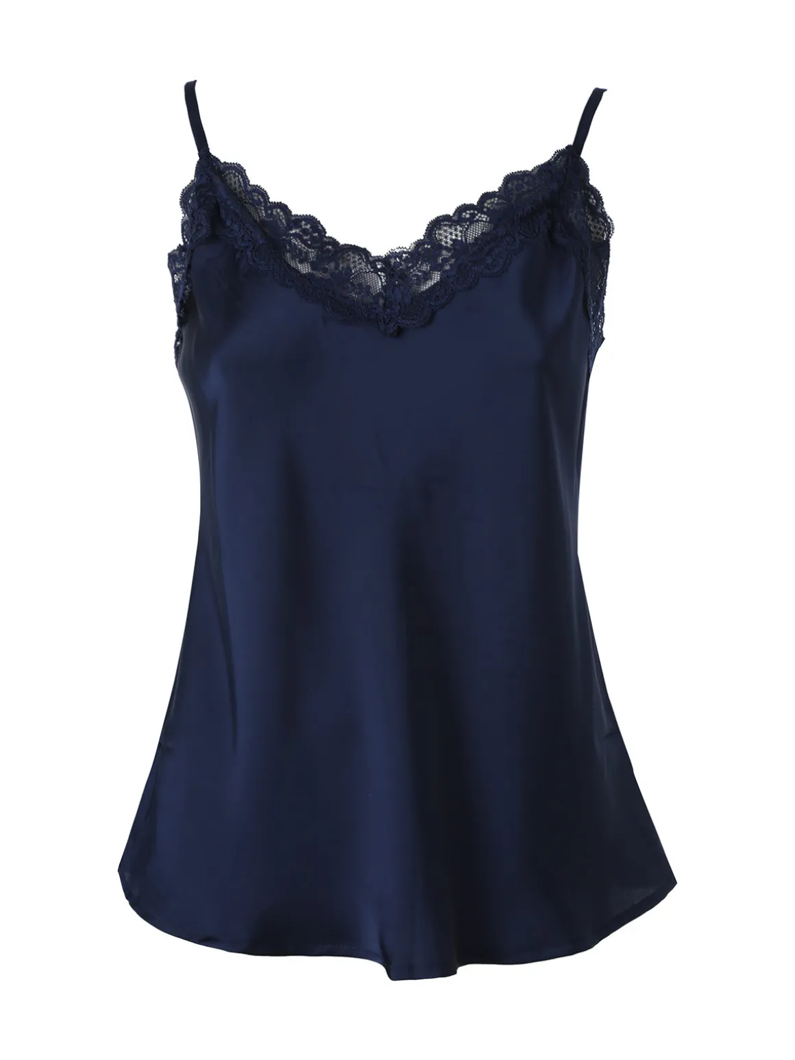 Solada Top donna effetto raso con scollo in pizzo e spalline strette - blu scuro