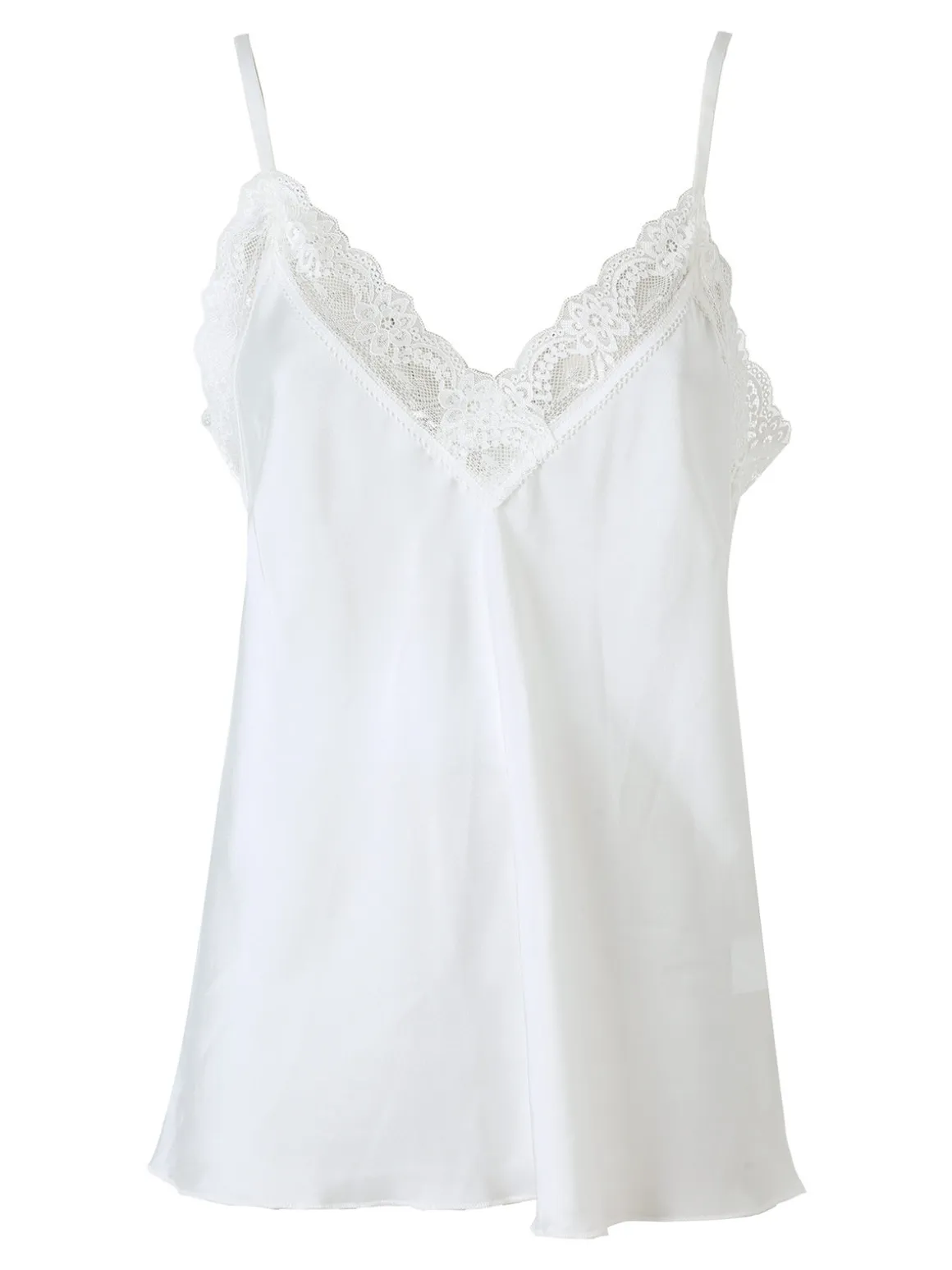 Solada Top donna effetto raso con scollo in pizzo e spalline strette - bianco