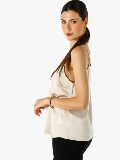 Solada Top donna effetto raso con spalline strette - beige