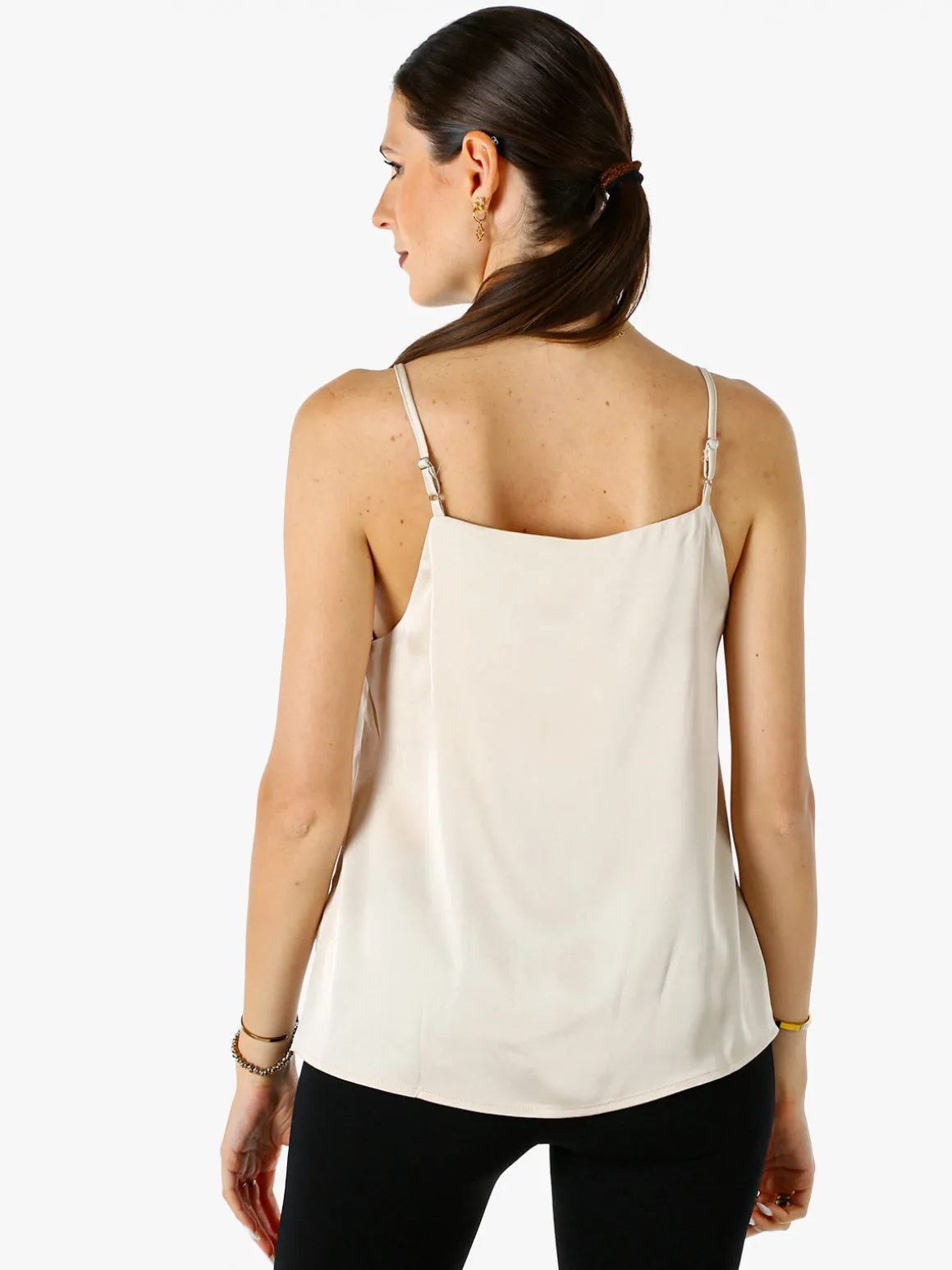 Solada Top donna effetto raso con spalline strette - beige
