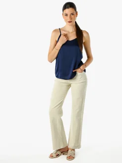 Solada Top donna effetto raso con spalline strette - blu scuro