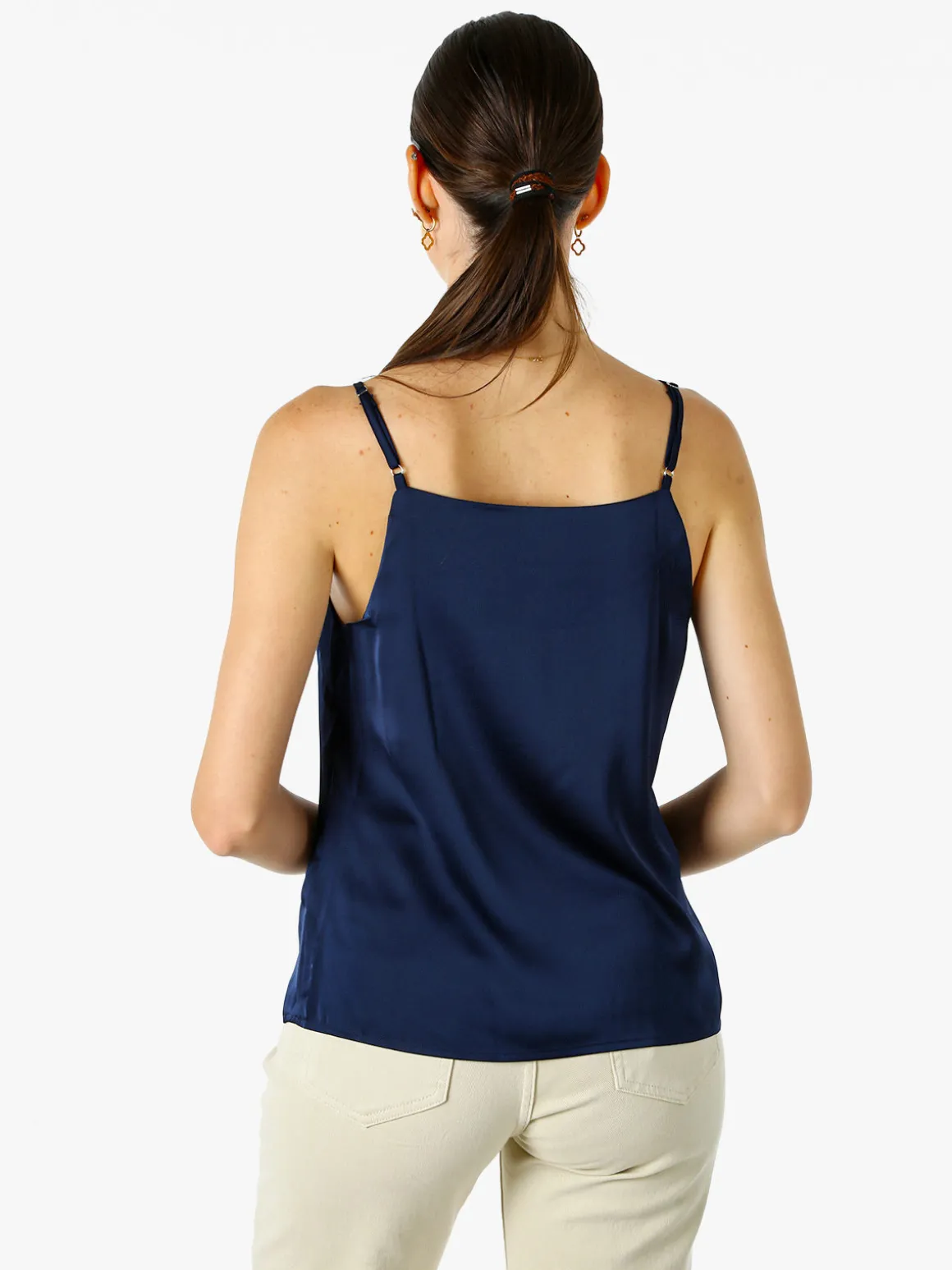 Solada Top donna effetto raso con spalline strette - blu scuro
