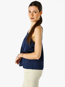 Solada Top donna effetto raso con spalline strette - blu scuro